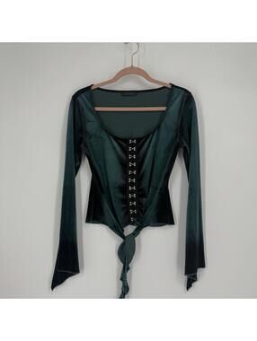 Punk Rave top shirt womens medium M black green goth emo witchy vamp corset